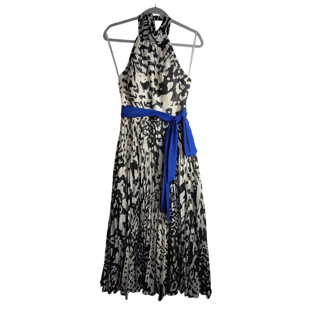 Eliza J Halter Sz8 Animal Leopard BlacknWhite W Blue belt accent maxi Dress Sexy